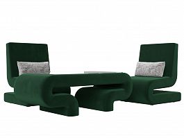 Волна набор 3 - стол, 2 кресла (полностью велюр зеленый) - Фото предпросмотра