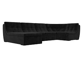 П-образный модульный диван Холидей (полностью велюр черный) - Фото предпросмотра