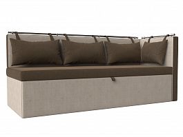 Кухонный диван Метро с углом правый (основа рогожка коричневая, компаньон рогожка бежевая) - Фото предпросмотра