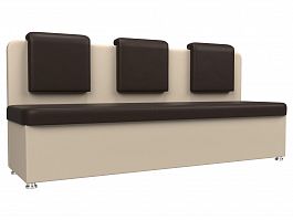 Кухонный прямой диван Маккон 3-х местный (основа экокожа коричневая, компаньон экокожа бежевая) - Фото предпросмотра