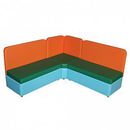 Комплект мягкой угловой мебели  (3+1+3) «Теремок» оранжево-зеленый с голубым - Фото предпросмотра