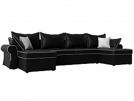 П-образный диван Элис (полностью экокожа черная, кант экокожа белая, подушки экокожа ЧЕРН/черн/бел) - Фото предпросмотра