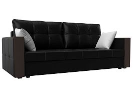 Прямой диван Валенсия Лайт (полностью экокожа черная, подушки экокожа ЧЕРН/бел) - Фото предпросмотра
