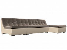 Угловой модульный диван Монреаль (основа велюр коричневый, компаньон экокожа бежевая) - Фото предпросмотра