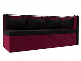 Кухонный диван Метро с углом правый (основа микровельвет черный, компаньон микровельвет бордовый) - Фото предпросмотра