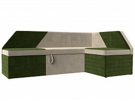Кухонный угловой диван Дуглас правый (основа микровельвет бежевый, компаньон микровельвет зеленый) - Фото предпросмотра
