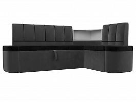 Кухонный угловой диван Тефида правый (основа велюр черный, компаньон велюр серый) - Фото предпросмотра