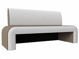 Кухонный прямой диван Кармен (основа корфу 03 коричневая, компаньон экокожа белая) - Фото предпросмотра