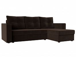 Угловой диван Атланта Лайт Б/С правый (полностью микровельвет коричневый) - Фото предпросмотра
