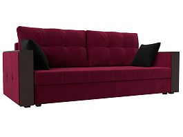 Прямой диван Валенсия Лайт (полностью микровельвет бордовый, подушки микровельвет БОР/черн) - Фото предпросмотра