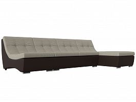 Угловой модульный диван Монреаль (основа рогожка Корфу 02, компаньон экокожа коричневая) - Фото предпросмотра