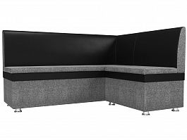 Кухонный угловой диван Уют правый (основа рогожка серая, компаньон экокожа черная) - Фото предпросмотра