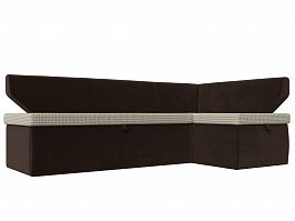 Кухонный угловой диван Омура правый (основа рогожка Корфу 02, компаньон микровельвет коричневый) - Фото предпросмотра