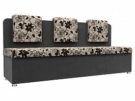 Кухонный прямой диван Маккон 3-х местный (основа Рогожка Цветы, компаньон велюр серый) - Фото предпросмотра