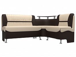 Кухонный угловой диван Сидней правый (основа экокожа бежевая, компаньон экокожа коричневая) - Фото предпросмотра