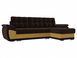 Угловой диван Нэстор правый (основа микровельвет коричневый, вставка микровельвет желтый) - Фото предпросмотра
