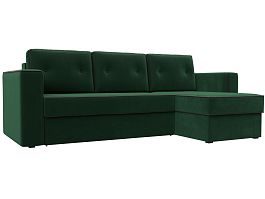 Угловой диван Принстон правый (полностью велюр зеленый, кант велюр коричневый) - Фото предпросмотра