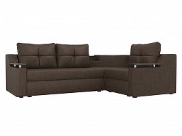 Угловой диван Тесей правый (полностью рогожка коричневая) - Фото предпросмотра
