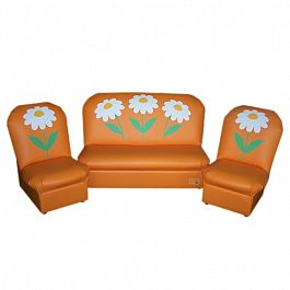 Комплект детской мягкой мебели на каркасе «Аппликация» Ромашки оранжевый - Фото предпросмотра
