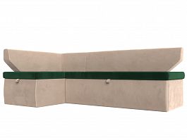 Кухонный угловой диван Омура левый (основа велюр зеленый, компаньон велюр бежевый) - Фото предпросмотра
