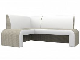 Кухонный угловой диван Кармен левый (основа рогожка Корфу 02, компаньон экокожа белая) - Фото предпросмотра