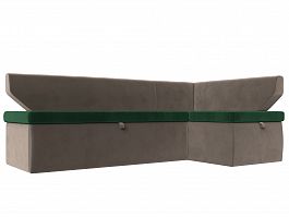 Кухонный угловой диван Омура правый (основа велюр зеленый, компаньон велюр коричневый) - Фото предпросмотра