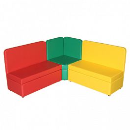 Комплект мягкой угловой мебели  (3+1+3) «Теремок» красный-зеленый-желтый - Фото предпросмотра
