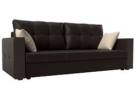 Прямой диван Валенсия Лайт (полностью экокожа коричневая, подушки экокожа КОР/беж) - Фото предпросмотра