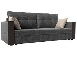 Прямой диван Валенсия Лайт (полностью рогожка серая, подушки рогожка СЕР/беж) - Фото предпросмотра