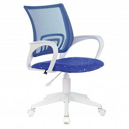 Кресло BRABIX "Fly MG-396W", с подлокотниками, пластик белый, сетка, темно-синее с рисунком "Space", 532405, MG-396W_532405 - Фото предпросмотра