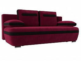 Прямой диван Каир (основа микровельвет бордовый, компаньон микровельвет черный) - Фото предпросмотра