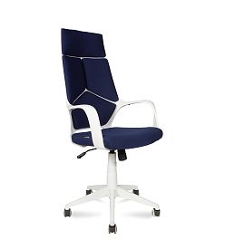 Кресло офисное / IQ / белый  пластик / темно-синяя ткань - Фото предпросмотра