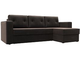 Угловой диван Принстон правый (полностью велюр коричневый, кант велюр коричневый) - Фото предпросмотра