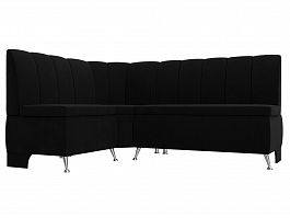 Кухонный угловой диван Кантри левый (полностью микровельвет черный) - Фото предпросмотра