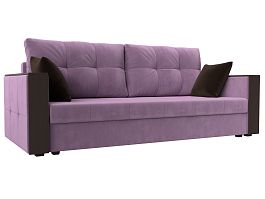 Прямой диван Валенсия Лайт (полностью микровельвет сиреневый, подушки микровельвет СЕР/кор) - Фото предпросмотра