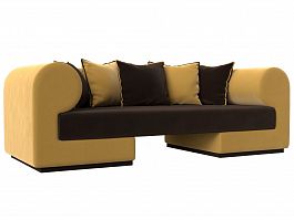 Прямой диван Кипр (основа микровельвет коричневый, компаньон микровельвет желтый, подушки микровельвет коричневый, желтый) - Фото предпросмотра