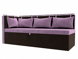 Кухонный диван Метро с углом левый (основа микровельвет сиреневый, компаньон микровельвет коричневый) - Фото предпросмотра