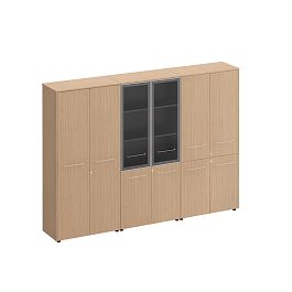 Шкаф комбинированный высокий (закрытый + стекло + одежда) - Фото предпросмотра