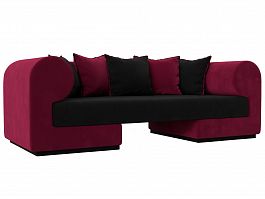 Прямой диван Кипр (основа микровельвет черный, компаньон микровельвет бордовый, подушки микровельвет черный, бордовый) - Фото предпросмотра