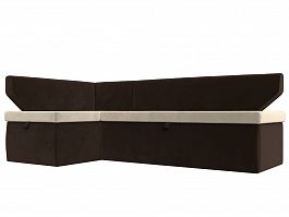 Кухонный угловой диван Омура левый (основа микровельвет бежевый, компаньон микровельвет коричневый) - Фото предпросмотра
