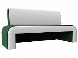 Кухонный прямой диван Кармен (основа велюр зеленый, компаньон экокожа белая) - Фото предпросмотра