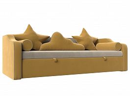 Детский диван-кровать Рико (основа микровельвет бежевый, компаньон микровельвет желтый) - Фото предпросмотра