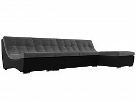 Угловой модульный диван Монреаль (основа велюр серый, компаньон экокожа черная) - Фото предпросмотра