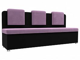 Кухонный прямой диван Маккон 3-х местный (основа микровельвет сиреневый, компаньон микровельвет черный) - Фото предпросмотра