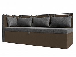 Кухонный диван Метро с углом левый (основа рогожка серая, компаньон рогожка коричневая) - Фото предпросмотра