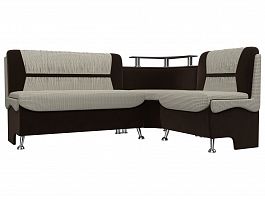 Кухонный угловой диван Сидней правый (основа рогожка Корфу 02, компаньон микровельвет коричневый) - Фото предпросмотра