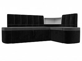 Кухонный угловой диван Тефида правый (основа велюр серый, компаньон велюр черный) - Фото предпросмотра
