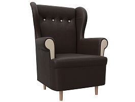 Кресло Торин (полностью экокожа коричневая, вставки экокожа бежевая) - Фото предпросмотра