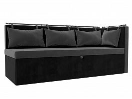 Кухонный диван Метро с углом правый (основа велюр серый, компаньон велюр черный) - Фото предпросмотра
