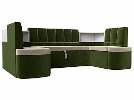 П-образный диван Тефида (основа микровельвет бежевый, компаньон микровельвет зеленый) - Фото предпросмотра